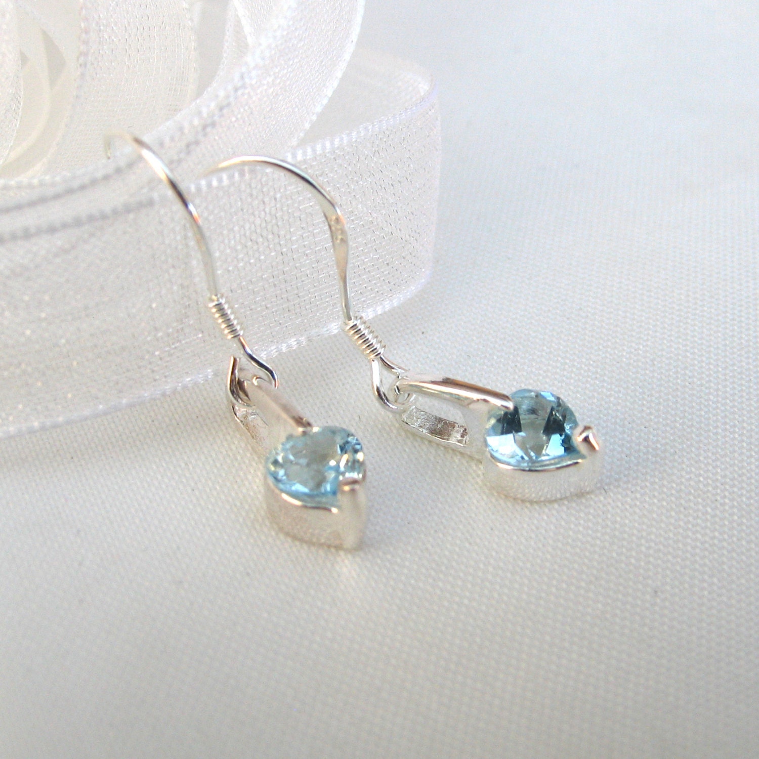 Turquoise Heart Earrings Sterling Silver Cubic Zirconia Mothers Day Bridal Gift