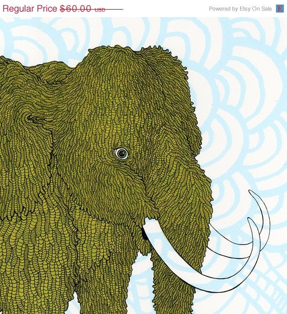 SUMMER FUN SALE Mammoth Screenprint - Green and Blue