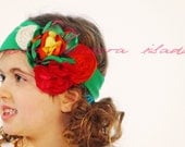 Candy Queen Large Boutique Headband emerald Green orange and hot pink