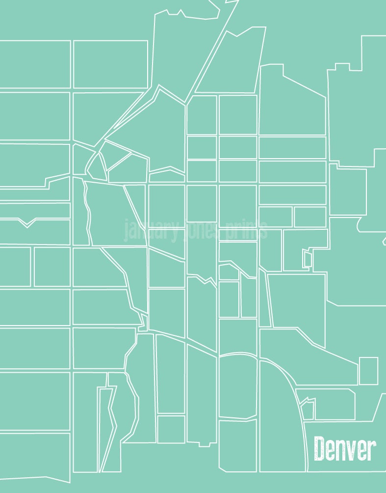 denver neighborhood map outline in pool art print poster wall decor