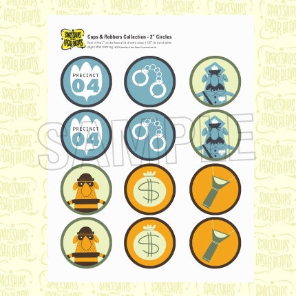 Police Birthday Circle Decals (2 Inch) from the DIY Printable Police Collection by Spaceships and Laser Beams