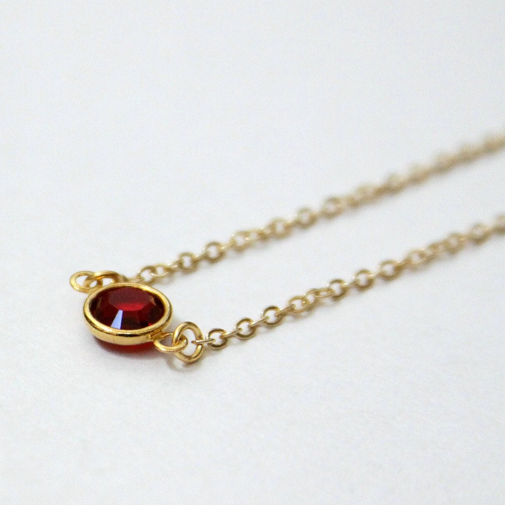 Ruby Red Swarvski Crystal Dot Chain Bracelet Gold Plated