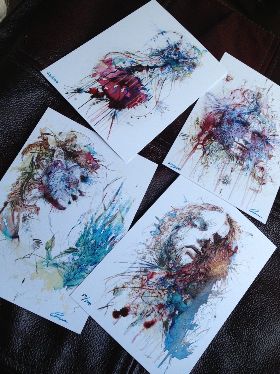 SIgned Pack of 4 postcards in hand drawn envelope, by artist Carne Griffiths FREE DELIVERY WORLDWIDE