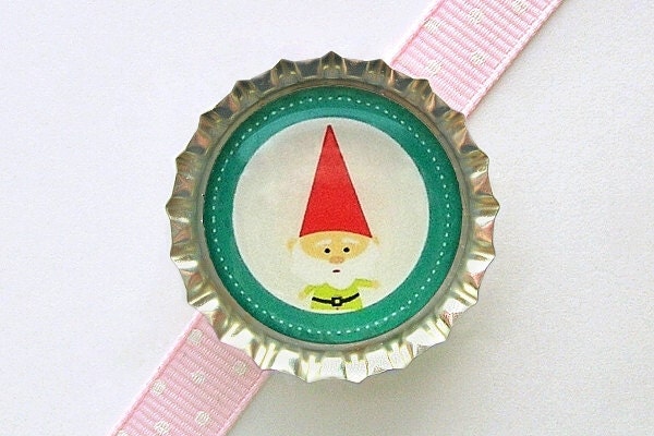 Woodland Gnome Bottle Cap Magnet - teal gnome magnet, woodland theme party favor, gnome garden, gnome decor, gnome birthday party, men gifts