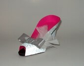 Paper Shoe Art Silver and Hot Pink Peep Toe High Heel Shoe Gift Box Favor Box Original Design