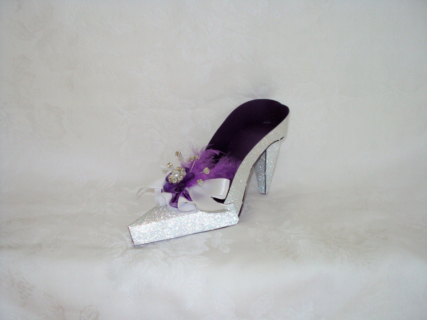 Paper Shoe Art Silver and Purple High Heel Shoe Original Design