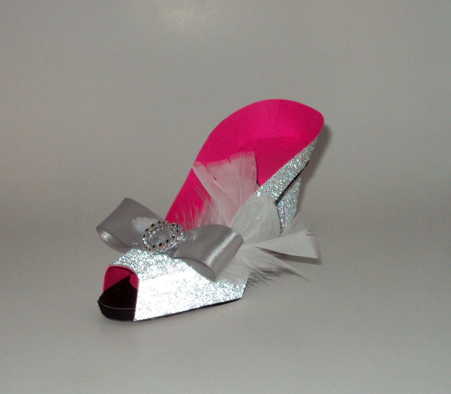 Paper Shoe Art Silver and Hot Pink Peep Toe High Heel Shoe Gift Box Favor Box Original Design Il_570xn