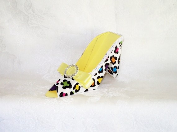 Bright Mulitcolor Leopard Print High Heel Paper Shoe Gift Box Favor Box