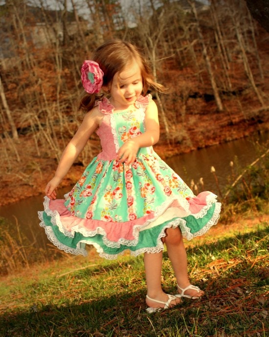 Girls Easter Ruffles and Lace Handmade Boutique Dress Sizes 6-12 M, 12-18 M, 18-24 M, 2, 3, 4, 5