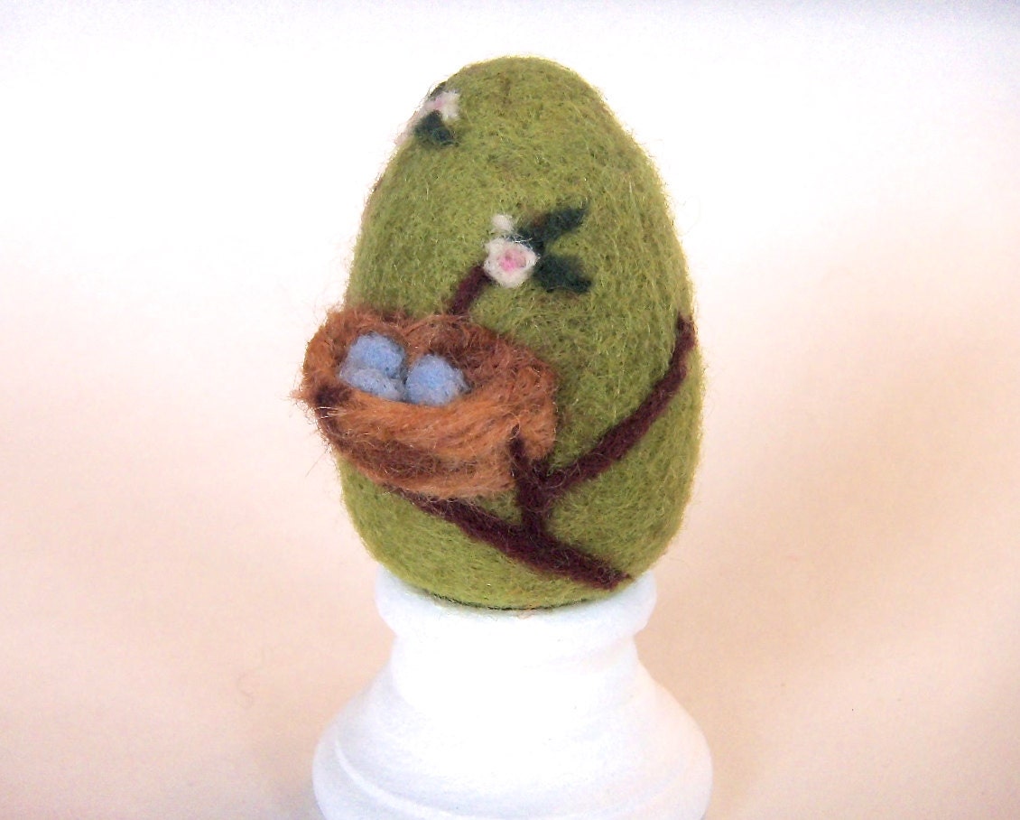 Needle Felted Egg - Bird Nest and Cherry Blossoms - Easter Egg