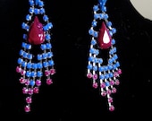 Hand Painted Blue & purple silver rhinestone earrings