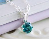 NEW May Birthstone Necklace, Emerald Green Topaz, Genuine Gemstone, Sterling Silver Children's Jewelry