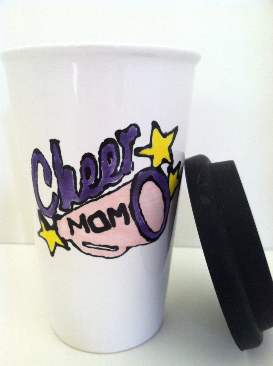 Cheer Mom Ceramic Mug with Lid - 14 oz. - Cheer Travel Mug