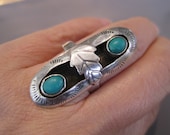 Vintage Sterling Turquoise Leaf Shadow Box Ring