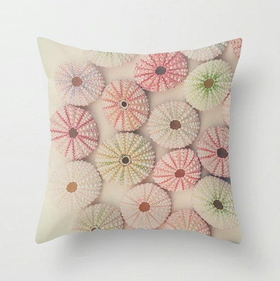SALE Pillow Cover - Sea Urchins  - Beach Coastal Decor - Nature Home Decor - Red, Pink, Green - Pillow Case - 18x18