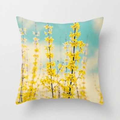 Pillow Case - Yellow Forsythia - Nature Home Decor  - Pillow Cover  - Fine Art Pillow - 18x18