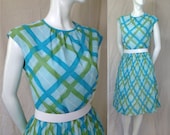 1960s Dress R & K Originals Vintage Aqua Green Full Pleated Skirt sleeveless Large Mad Men