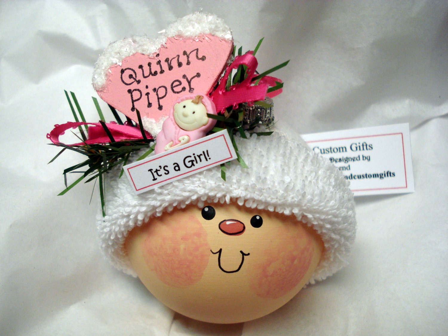 Baby Girl Announcement Christmas Tree Bulb Hand Painted Glass Personalized