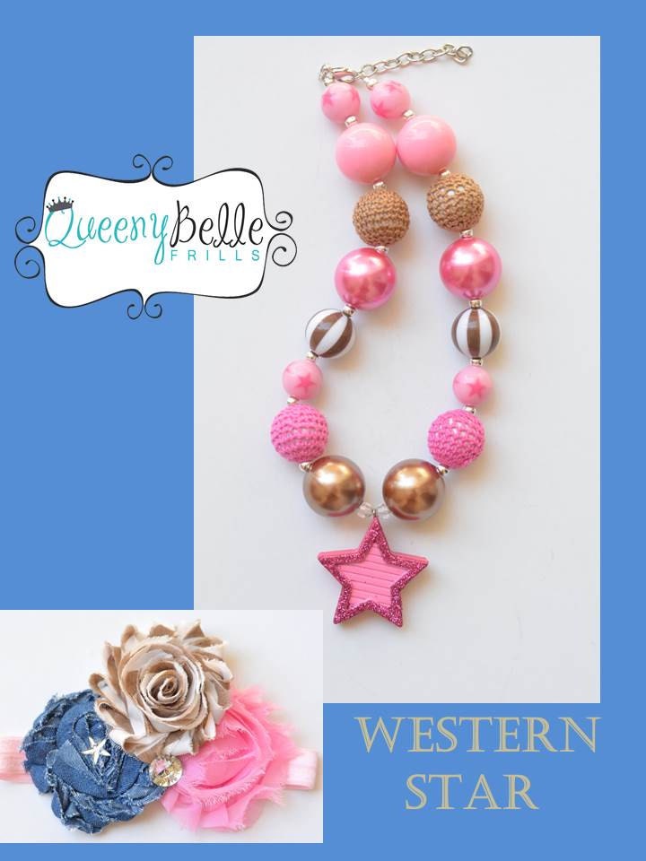 Girls CHunky Beaded Necklace/Headband SET "Western Star"