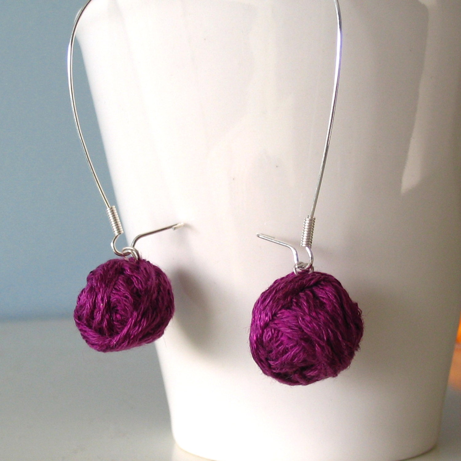 Purple earrings, fiber art earrings, dangle earrings