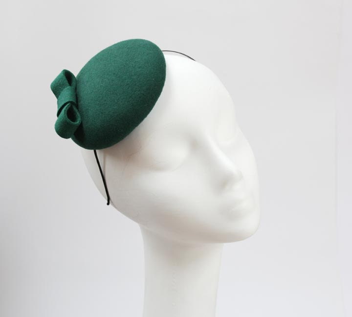 Mini Hat-Button-Emerald Green-Wool Felt