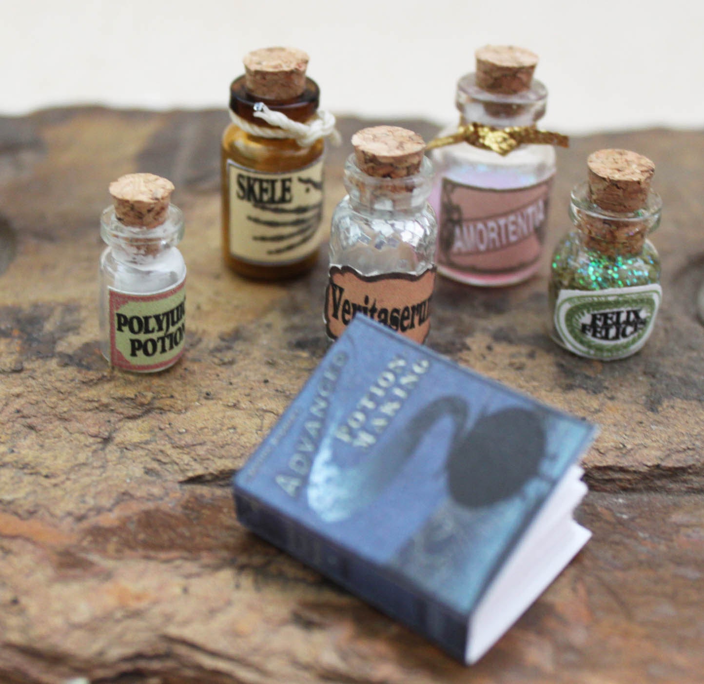 Miniature Potter Potion Bottles for Dollhouse Roombox Altered Art or Jewelry One Twelfth Scale