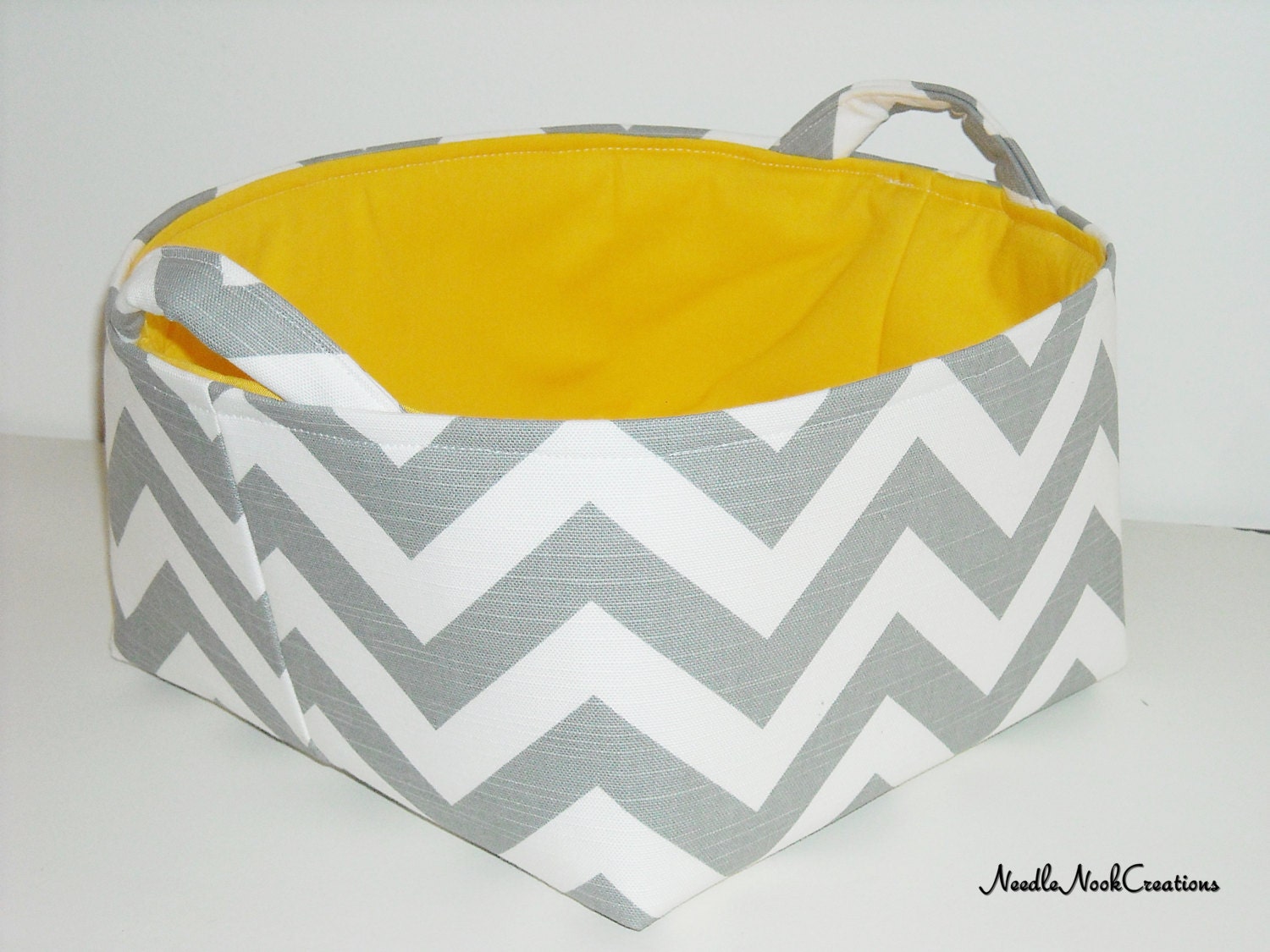Fabric Basket Organizer Bin -Gray and White Chevron
