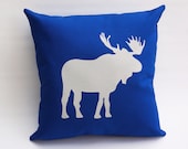 Boys room, Organic Pillow: Royal Blue, Moose print, eco-friendly kids room decor - pineapplepetekids
