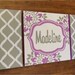 large colorful nursery art- personalized triptych - name monogram initials- hand painted- M2M bedding or decor