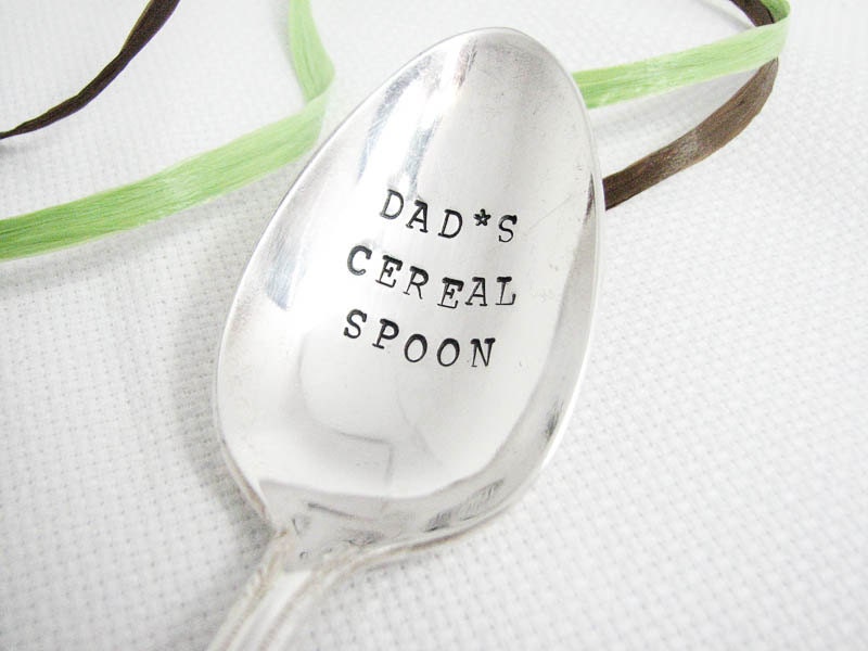 Dad's Cereal Spoon - Hand Stamped Vintage Tablespoon, Stamped Silverware, Monogrammed, Father's Day Gift