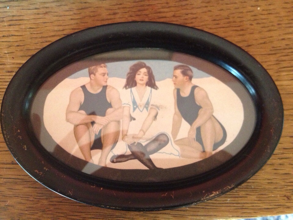 Awesome print with sailor girl and guys in vintage swimsuits