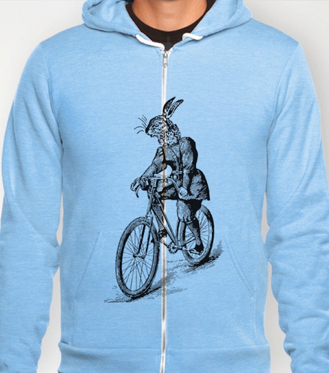 The Bicycle Bunny - illustrated Unisex Zip Hoodie / Hoody - iOTA iLLUSTRATION