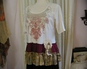 Bohemian Gypsy Top, boho tunic, tiered shabby shirt, upcycled clothing, altered clothing, boho shirt, boho clothing, LARGE
