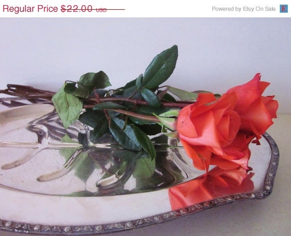 20% OFF SALE Silverplate Tray Platter, Vintage Tree of Life