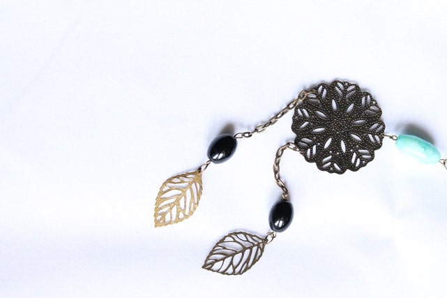 Mungolian Mimi - Ethnic Antique Brass Lotus Filigree with Stone Beads 