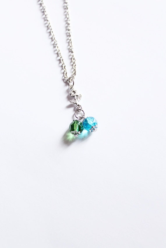 Adella - Dainty Duo Blue and Green Glass Crystals - Clearance Sale