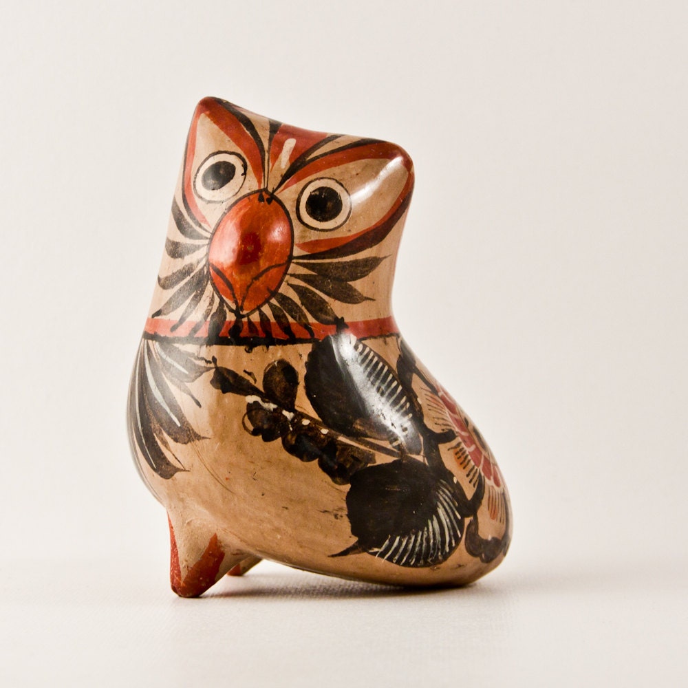 Owl Figurine Vintage Ceramic Owls Folk Art, Statuette, Statue, Animal Collectible, Retro, Home Decor