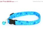 ON SALE Safety Cat Collar - Blue Triangles - Breakaway Cat Collar - Standard (Large) size