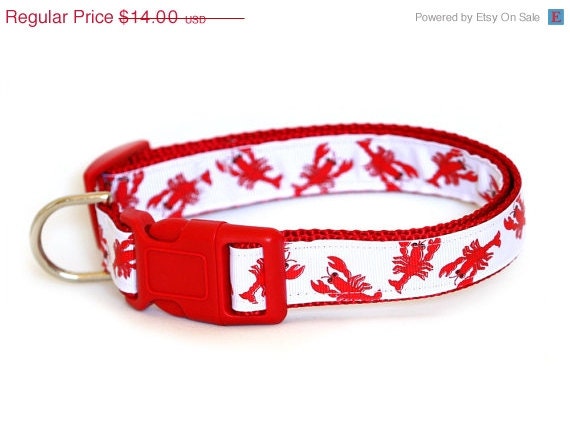 ON SALE Lobster Dog Collar - Red Lobsters  - Made to Order