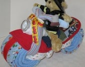 Fireman Motorcycle Diaper Cake, Fire Fighter, Baby Gift, Heroes, Baby Shower Gift, Centerpiece, Baby Cake, New Baby