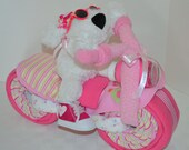 Diaper Cake Motorcycle Bike Diaper Cake,  Baby Shower Gift, Centerpiece, Baby Cake,  Baby Girl Gift, Doggy
