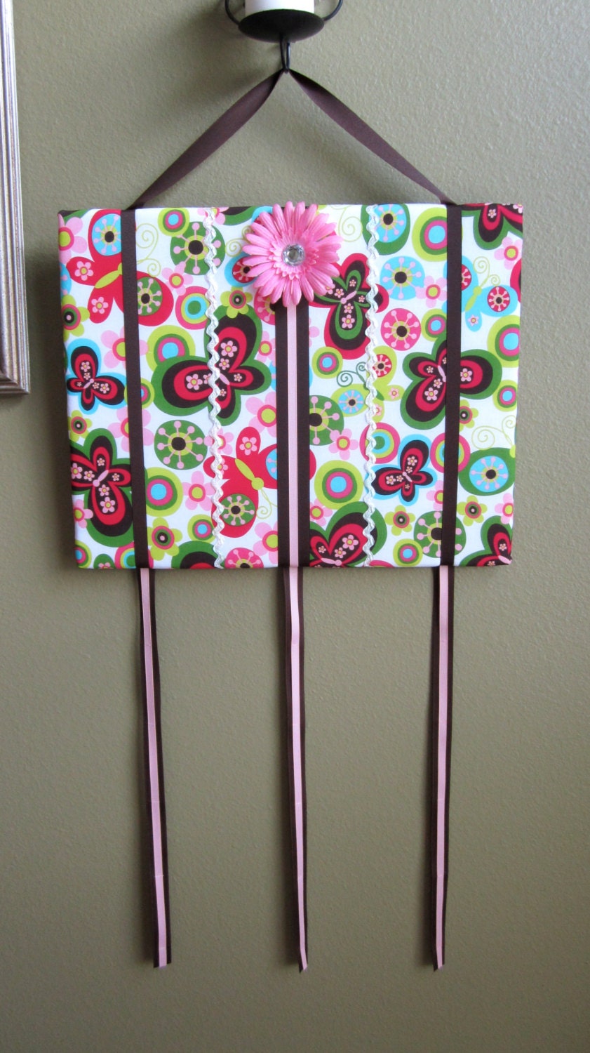 Hair Bow Board Organizer: Bright Multi-Colored Butterflies with Headband Holder (16 x 20)
