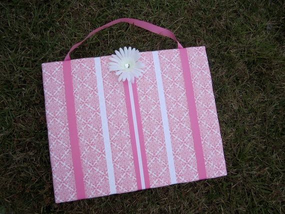 Bow Board Organizer: Pink and White with optional headband holder (16 x 20)