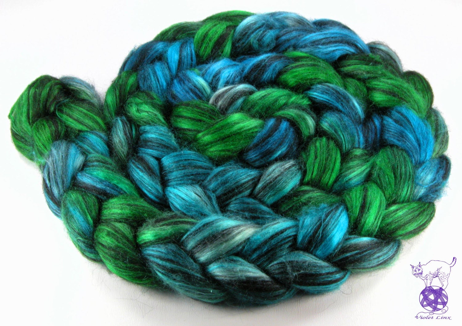 Superfine baby alpaca and tussah silk combed top 100g (3.5oz) handpainted fiber - Black Jewels - Topazes and Tsavorites - Made to order