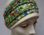 Hat Summer Slouch Ivory Cotton Jersey w Multi Colored Headband Chemo Scrub Cap