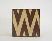 Zigzag Chevron Design 2 5x5 art block on wood block Brown Cream modern graphic pattern shapes red tile studio