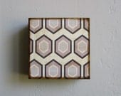Geometric Nursery Decor Hive Pattern 1 Wall Decor l Art  Block 5x5 l black gray white wood redtilestudio