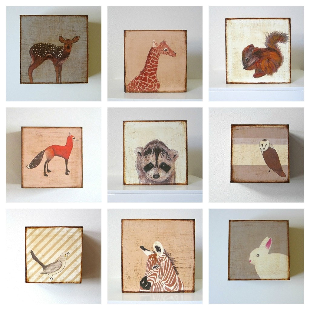 Nursery Art Block l Choose (1) One of our Custom Designs 5x5 wood CHEVRON geometric nature animal colorful personalized redtilestudio