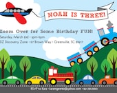 Transportation Birthday Invitation, Train, Plane, Automobiles, Cars, Firetruck, Airplane, Printable DIY Digital File