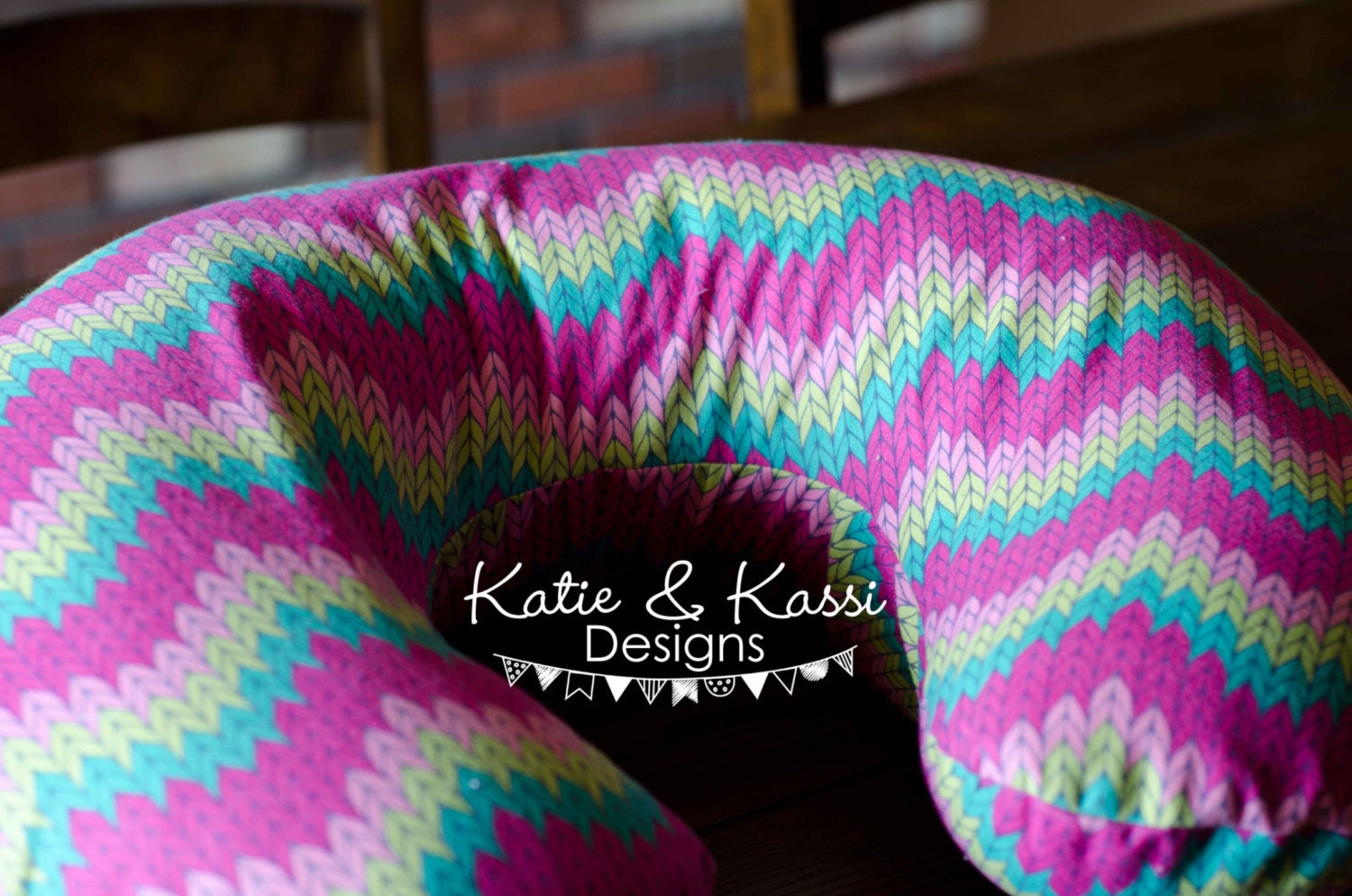 Indie Chic Lime Pink Chevron Zig Zag Turquoise Modern Boppy Cover READY TO SHIP
